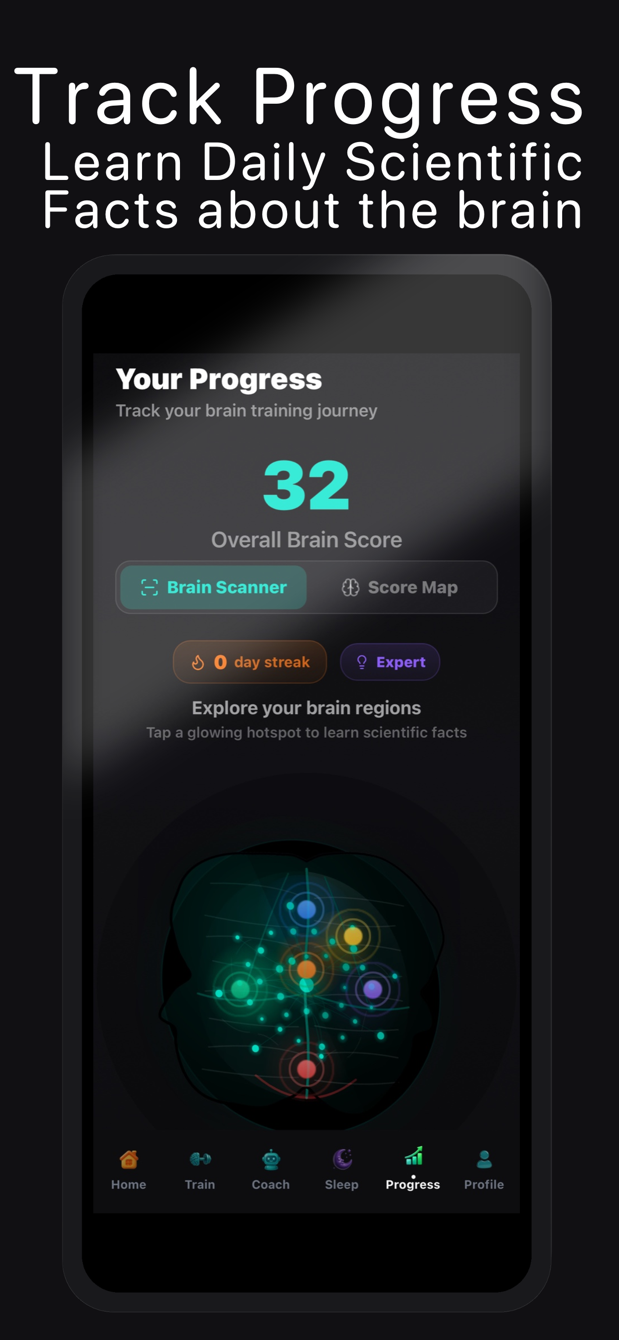 Brain Score Dashboard with cognitive performance metrics